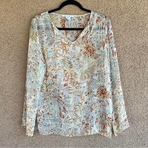 CAbi Green 3/4 Sleeve Silk Blouse